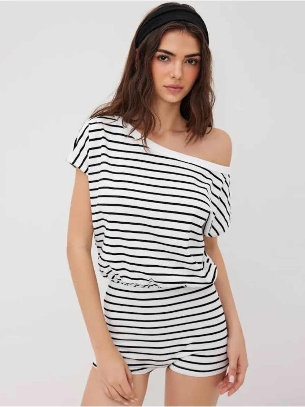 CIDER Black White Striped Short Sleeve Romper Size XS NWT